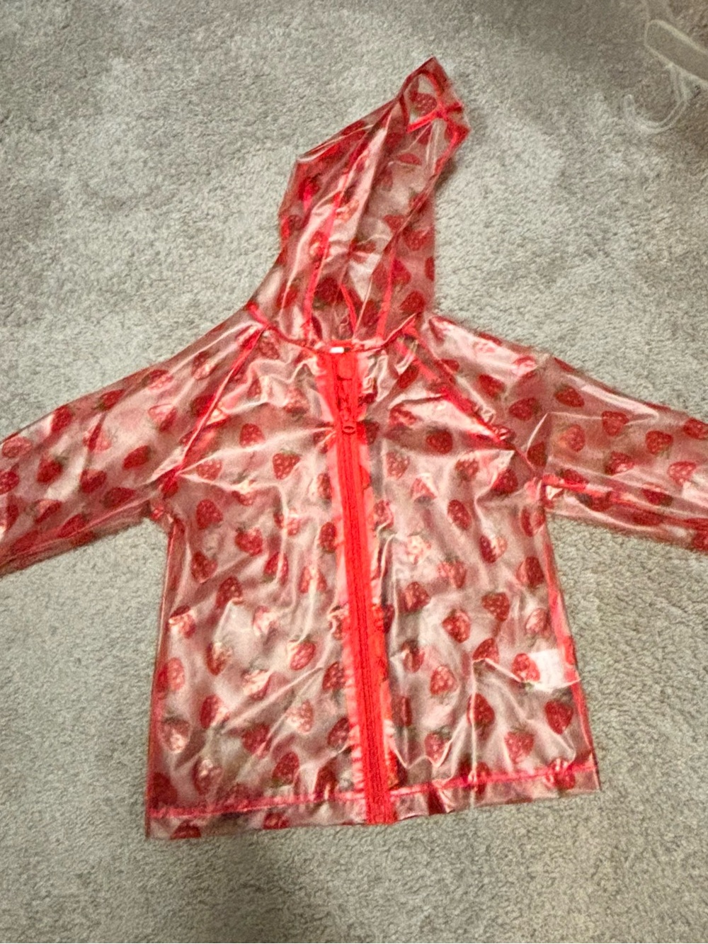 Kids' Red Strawberry Print Hooded Rain Coat